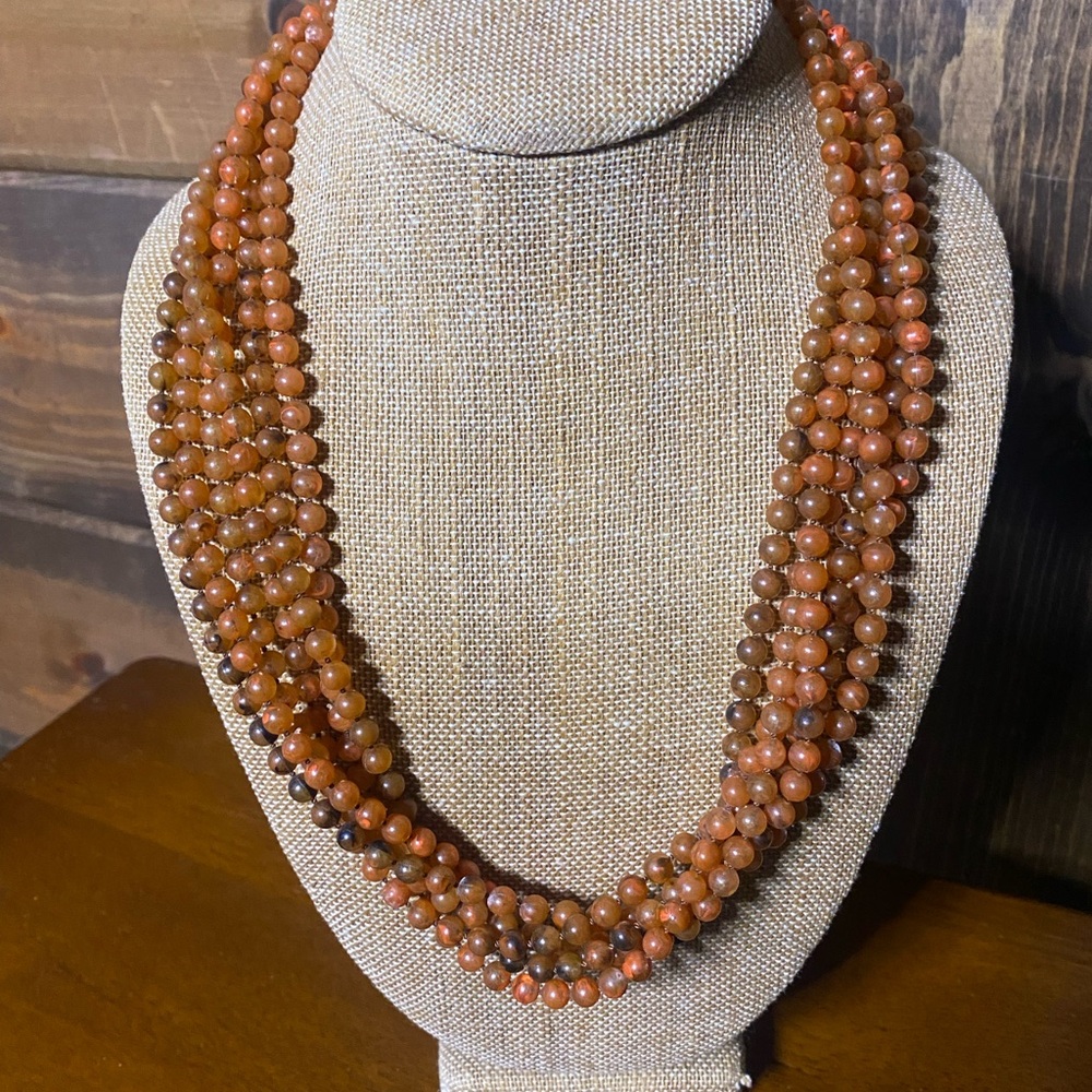 Vintage Carnelian Agate beaded Multi Strand Necklace - Picture 4 of 11